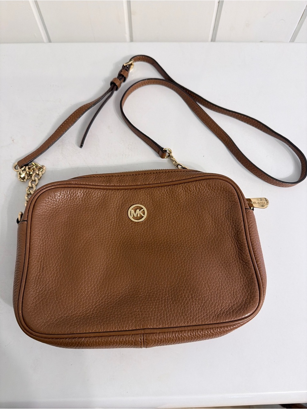 Michael Kors Tan Brown Pebbled Leather Crossbody with Gold Hardware